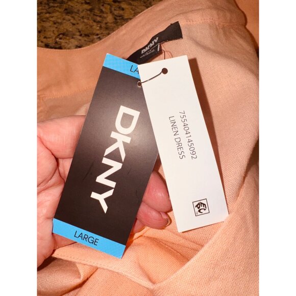 NWT DKNY Peach Sleeveless Linen Maxi Dress L Sustainable Minimalist Cottage Core - Picture 8 of 10